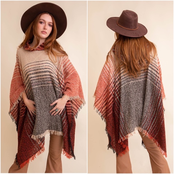 BellanBlue Sweaters - Cozy herringbone Plaid Frayed Hoodie Poncho